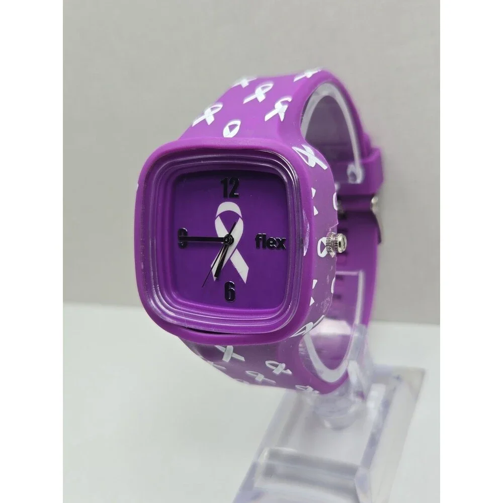 Flex Purple Awareness Ribbon Silicone Unisex Quartz Wristwatch 3 ATM New Battery
